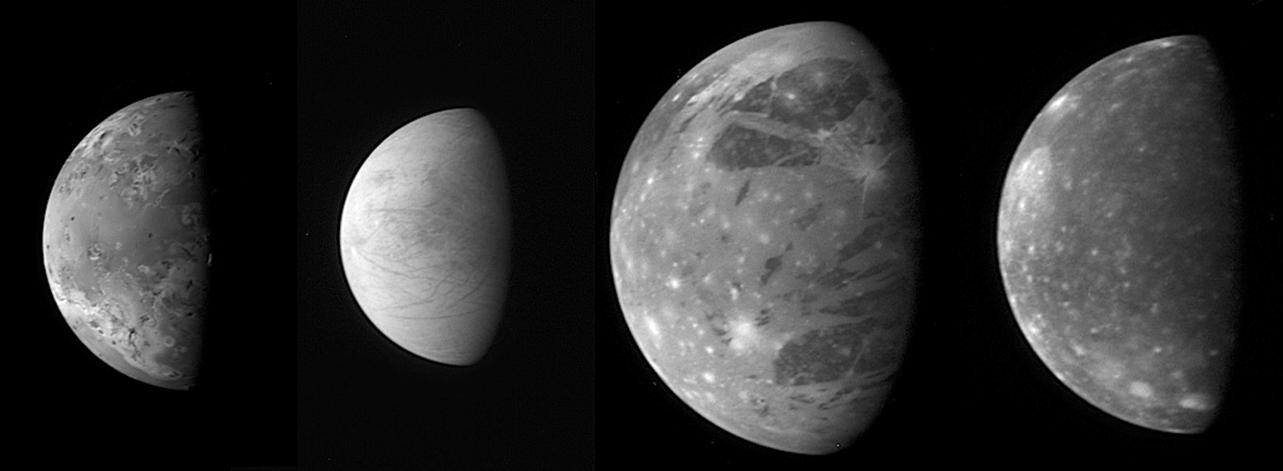 Die Jupitermonde Io, Europa, Ganymed und Callisto
